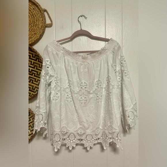 Chico's White Lace Off the Shoulder Top Size 2 - Picture 2 of 4